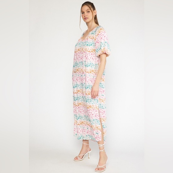 🆕 Entro Colorblock animal print v-neck puff sleeve maxi dress - Picture 2 of 4